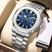 Poedagar Model 930 Stainless Steel Quartz Wristwatch for Men - Silver&Blue